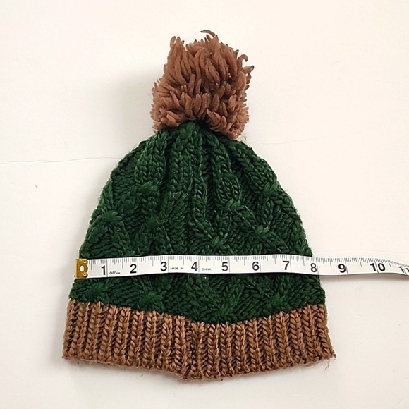 Artic Paw Kids Forest Green & Chocolate Brown Soft Clean Cable Knit Warm Hat - Picture 3 of 9